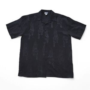 TRUST Vintage 90s Y2K Solid Black Emboss Tiger SS Button Down Shirt Men's XL